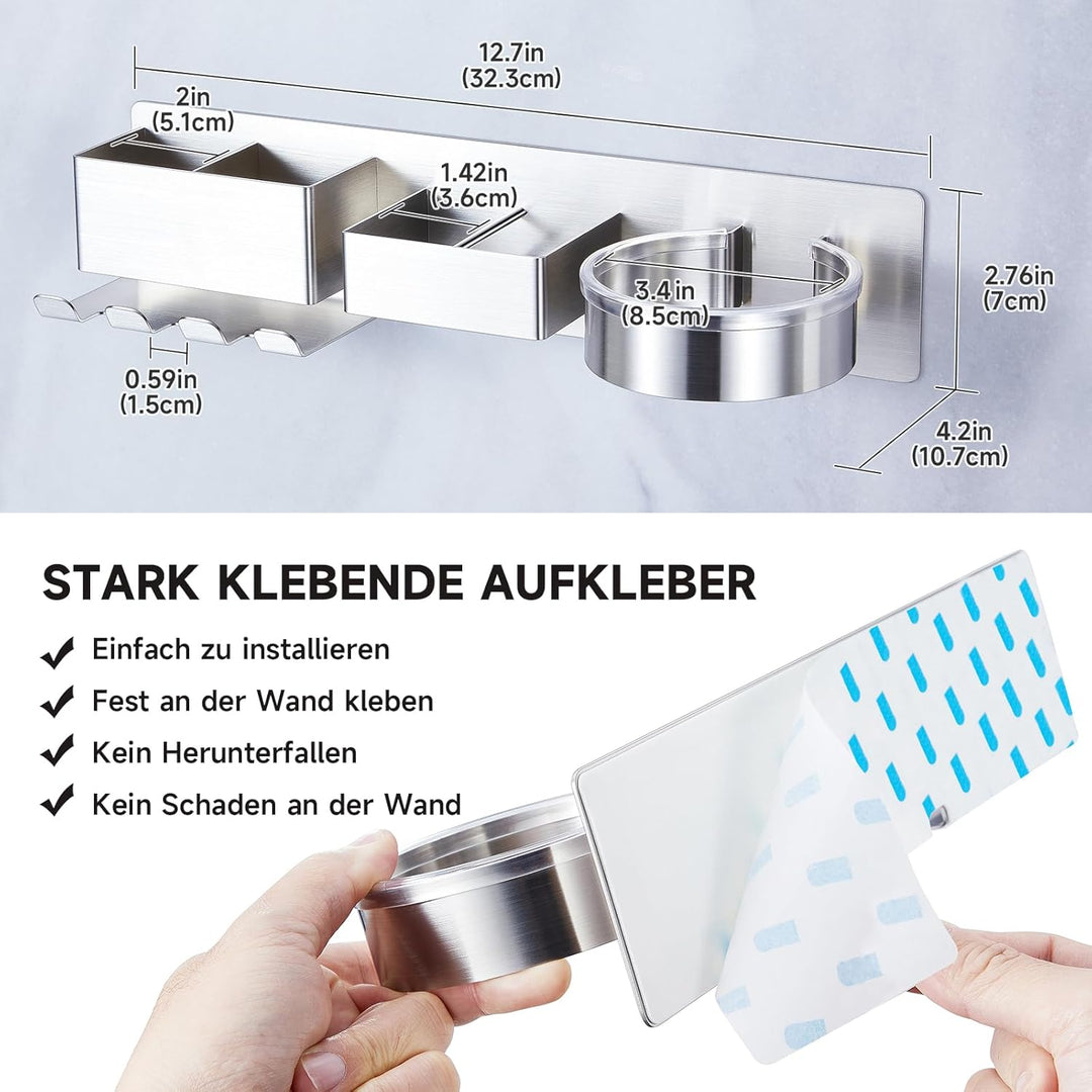 YYBO Föhnhalter Wand Ohne Bohren, Fönhalter Wandhalterung, Föhn Halterung für Föhn und Glätteisen Ha