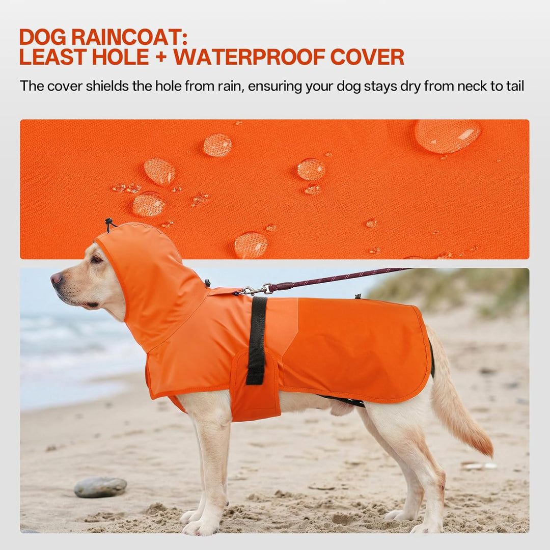 Hunde-Regenmantel für grosse Hunde mit Kapuze, wasserdicht, reflektierend, mit verstellbarem Kordelz
