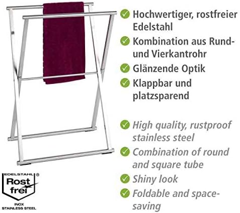 WENKO Handtuchständer Lava Edelstahl - Kleiderständer, klappbar, Edelstahl rostfrei, 53.5 x 80.5 x 3
