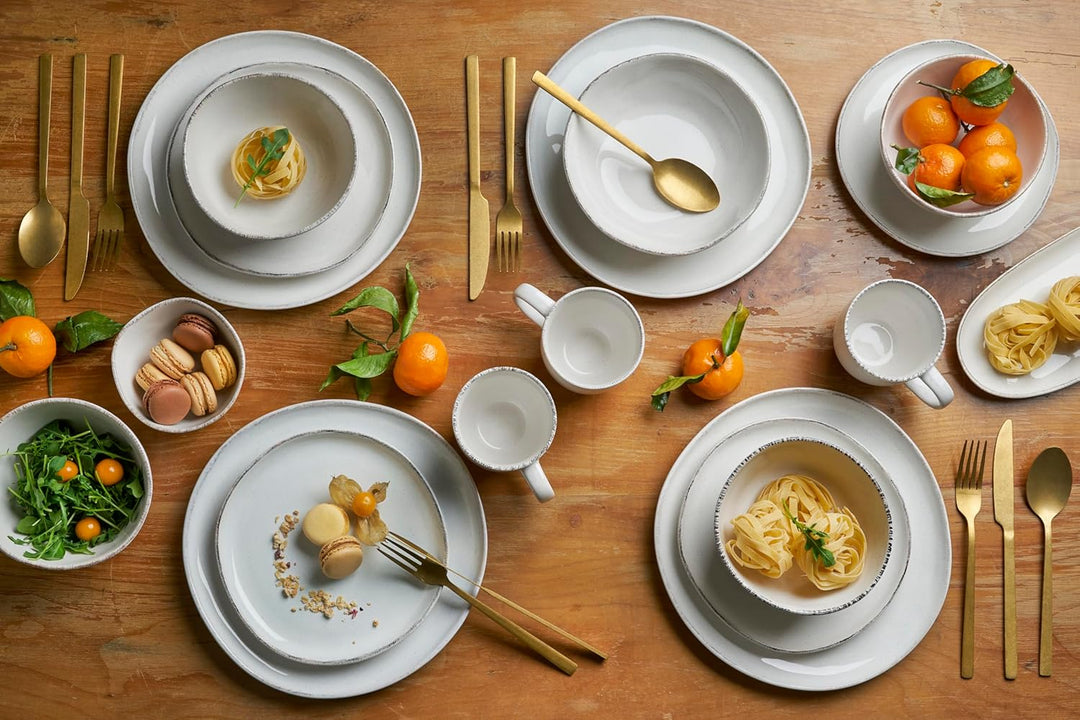 Van Well | URBAN Kombiservice 16teilig creme für 4 Personen im modernen Design aus Keramik Steinzeug