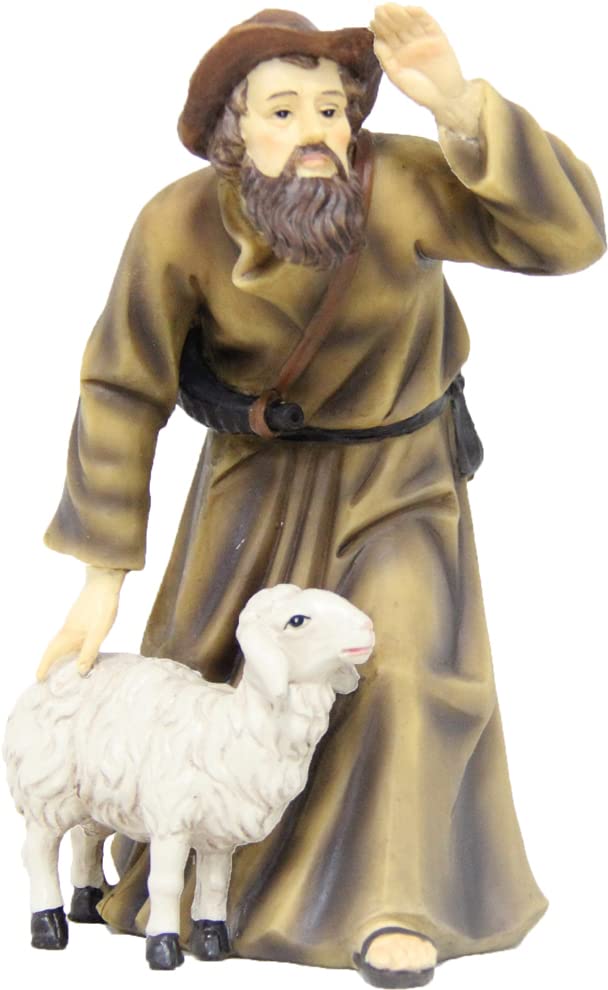 Krippenfigur Hirte mit Schaf