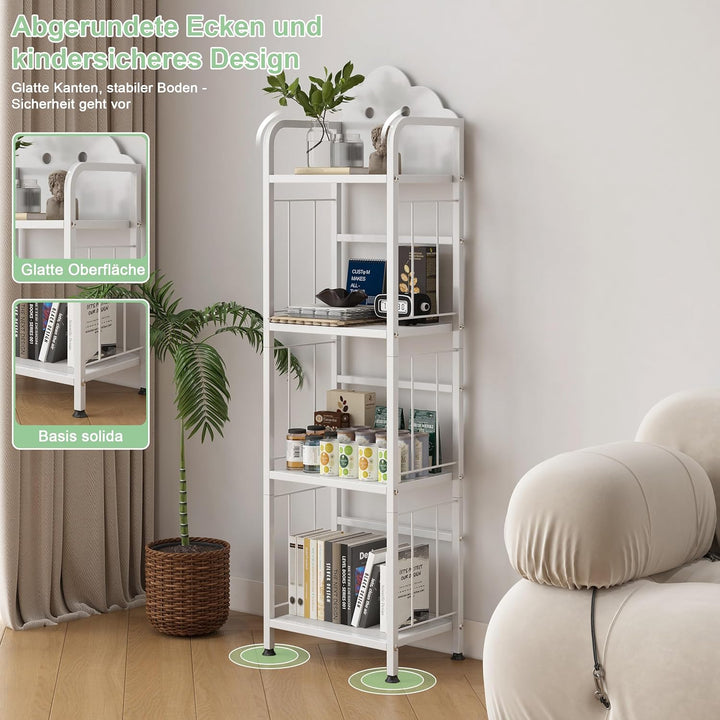 Cute Metal Kinderregal, 4 Etagen Bücherregal Aufbewahrungsregal für Kinder, Standregal mit Magnetisc