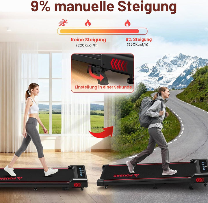 Walking Pad, 4-IN-1 Laufband für Zuhause, 1-10KM/H Laufband Schreibtisch mit 9% Steigung, 2.5HP bürs