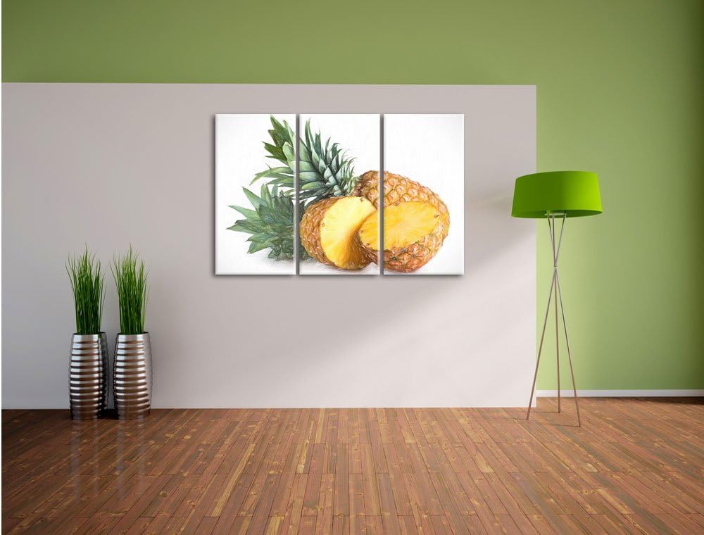 Pixxprint Frische Ananas Bunstift Effekt 3-Teiler Leinwandbild 120x80 Bild auf Leinwand