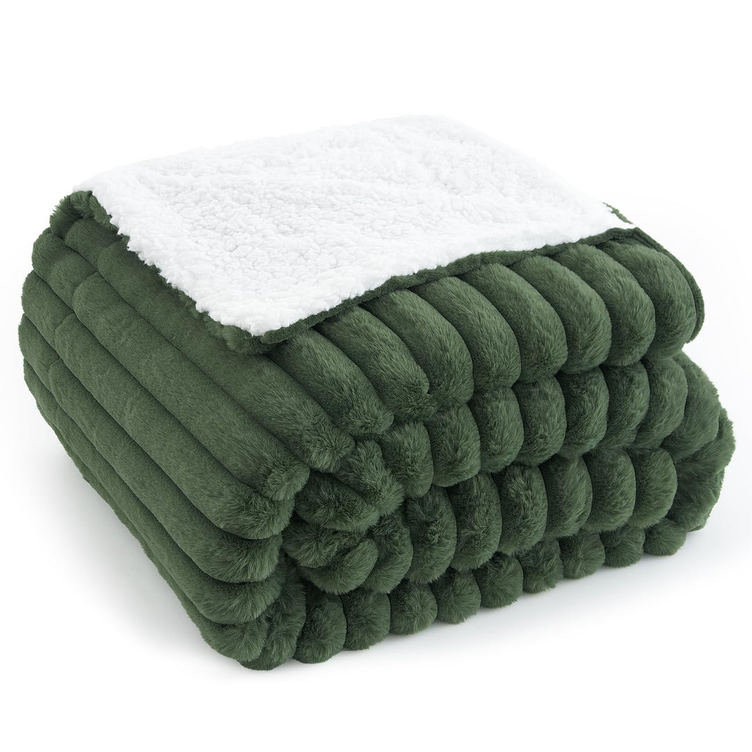 Tofinel Dicke Kuscheldecke Decke Flauschig 150x200 cm - Kleine Sherpa Decken Olivingrün & Sofadecke