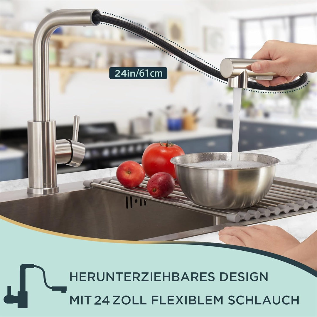 FORIOUS Wasserhahn, Hochdruck Küchenarmatur mit Brause Ausziehbar Armatur, Mischbatterie Spültischar