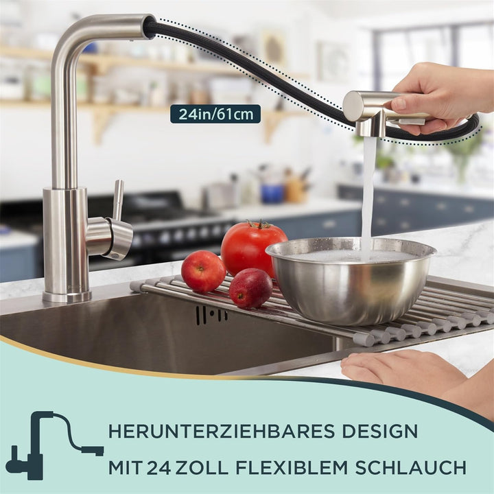 FORIOUS Wasserhahn, Hochdruck Küchenarmatur mit Brause Ausziehbar Armatur, Mischbatterie Spültischar