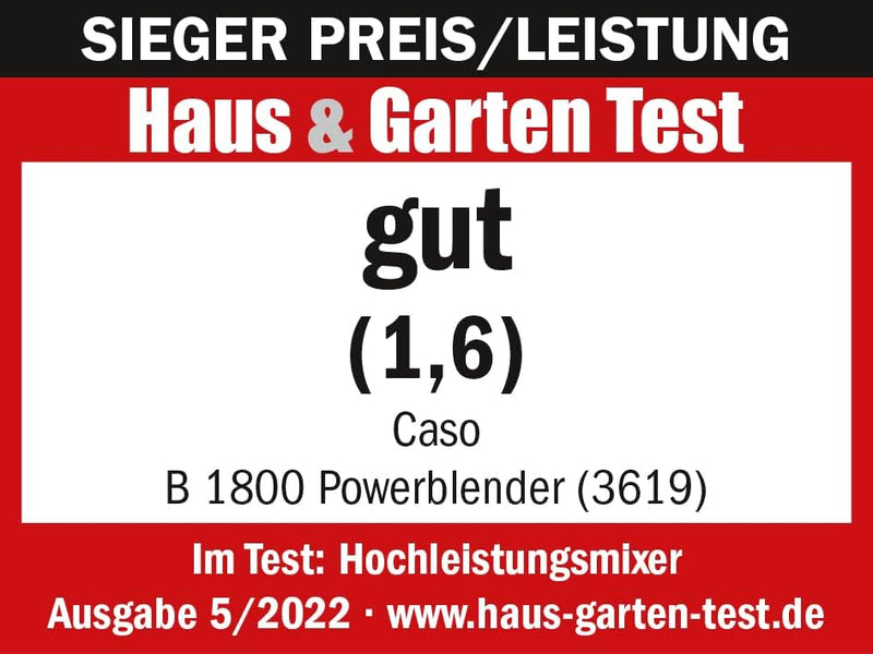 CASO B 1800 PowerBlender, Standmixer, Ideal für Milchshakes, Babybrei etc., 1800 Watt Motor, grosser