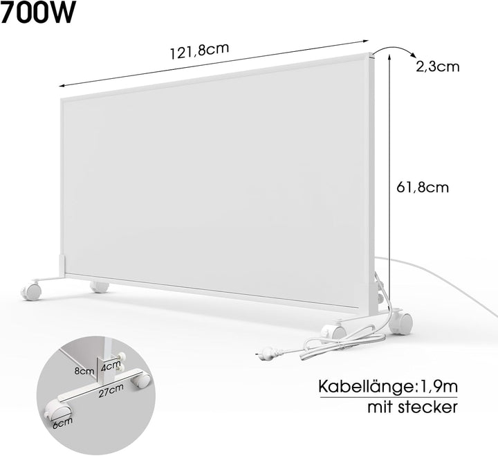 Infrarotheizung Standgerät - 700 Watt - App Steuerung &amp; Fernbedienung &amp; Thermostat - Elektroheizung