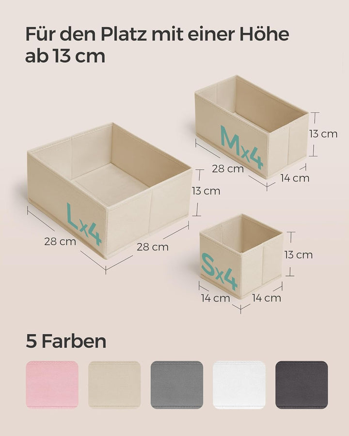 SONGMICS Aufbewahrungsbox für Schublade, 12er Set, Schubladen Organizer, Faltbox, Unterwäsche Organi