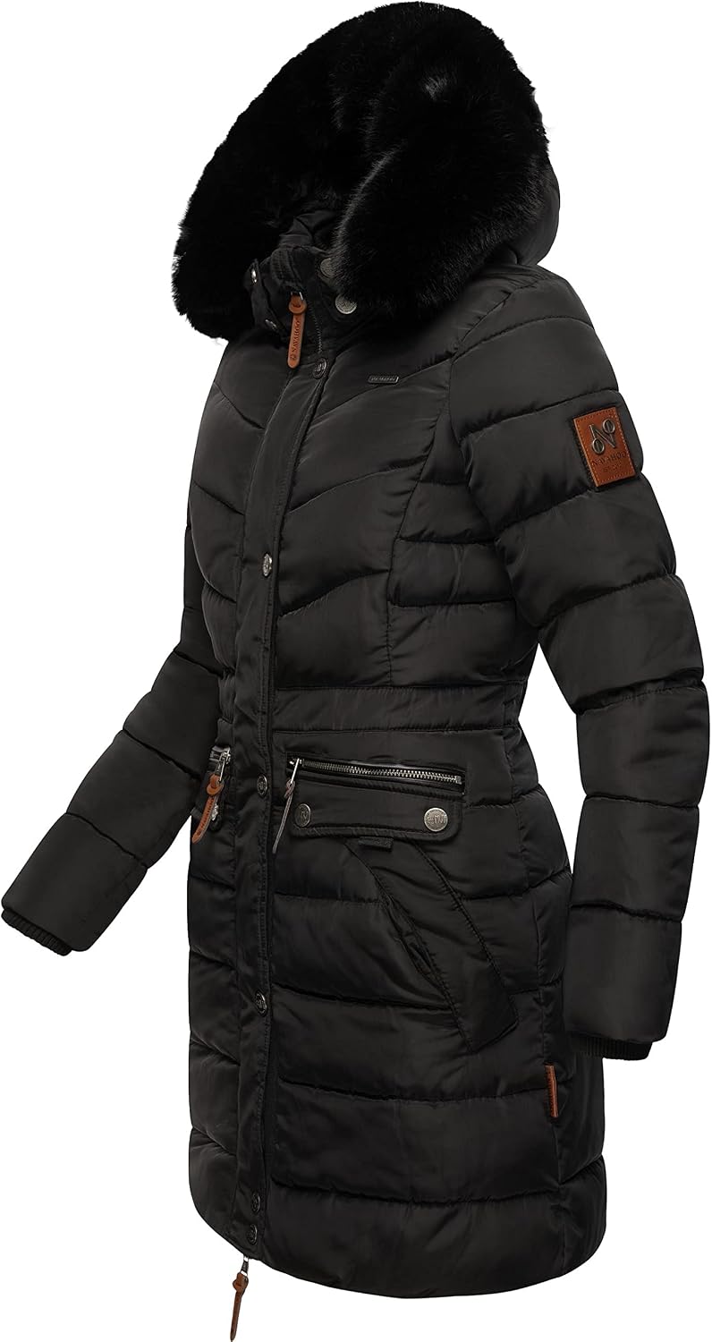 Navahoo Damen Winter-Steppmantel Paula mit abnehmbarer Kunstfellkapuze | Länge: oberschenkellang | W