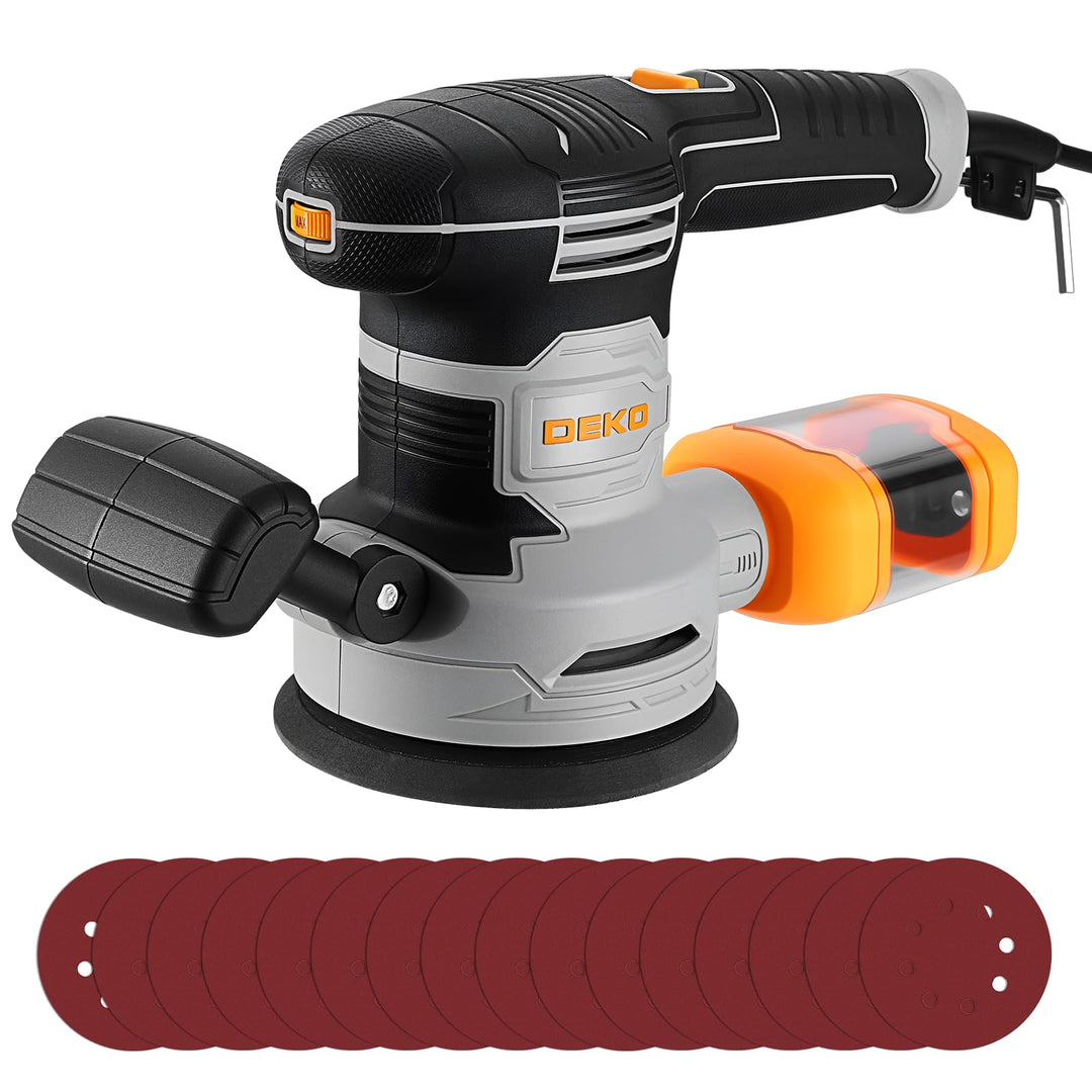 DEKOPRO 450W Schleifmaschine, Exzenterschleifer 125mm mit 6 Geschwindigkeiten, Max.14000 U/min, Schl