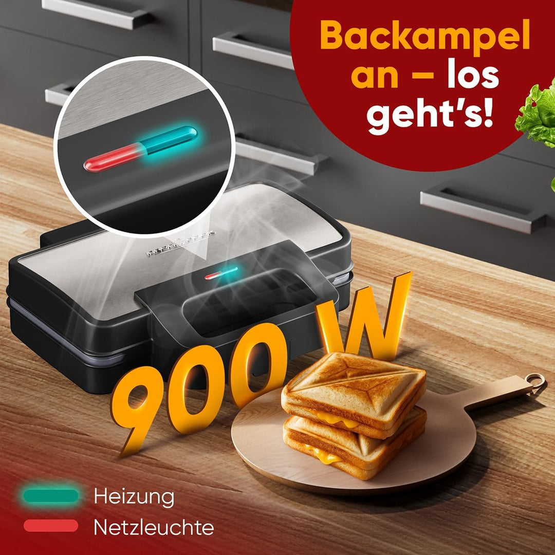 ProfiCook® Sandwichmaker | extra grosse Sandwichplatten für XXL-Toastscheiben | Antihaftbeschichtung