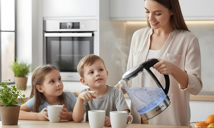 ELECTO Elektrischer Glaswasserkocher 1,7 L – 1800 W – LED-Beleuchtung – Edelstahlboden – Automatisch