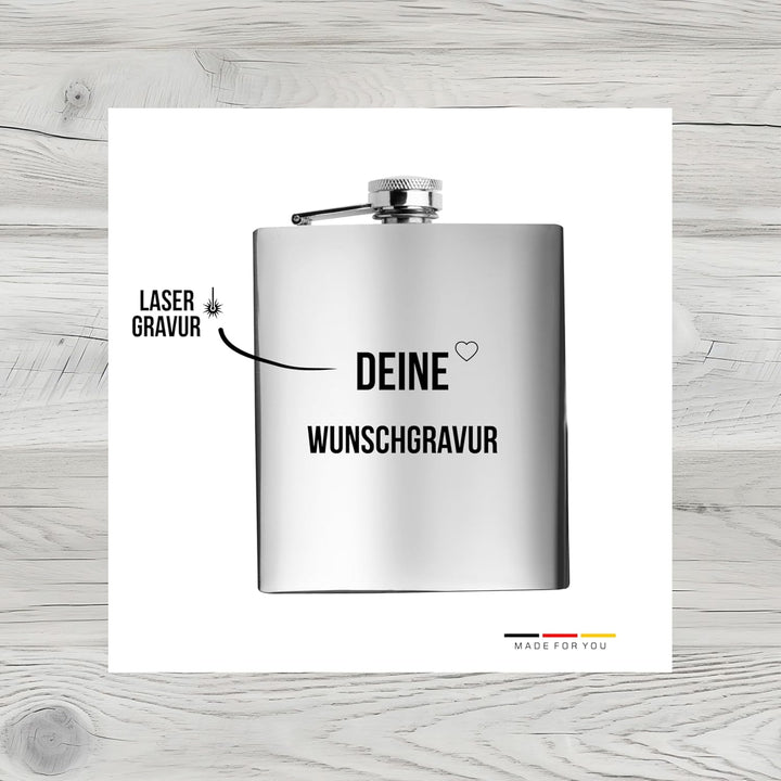 Edelstahl Flachmann 200 ml silber inkl. individuelle Gravur in Schwarz - personalisiertes Geschenk f