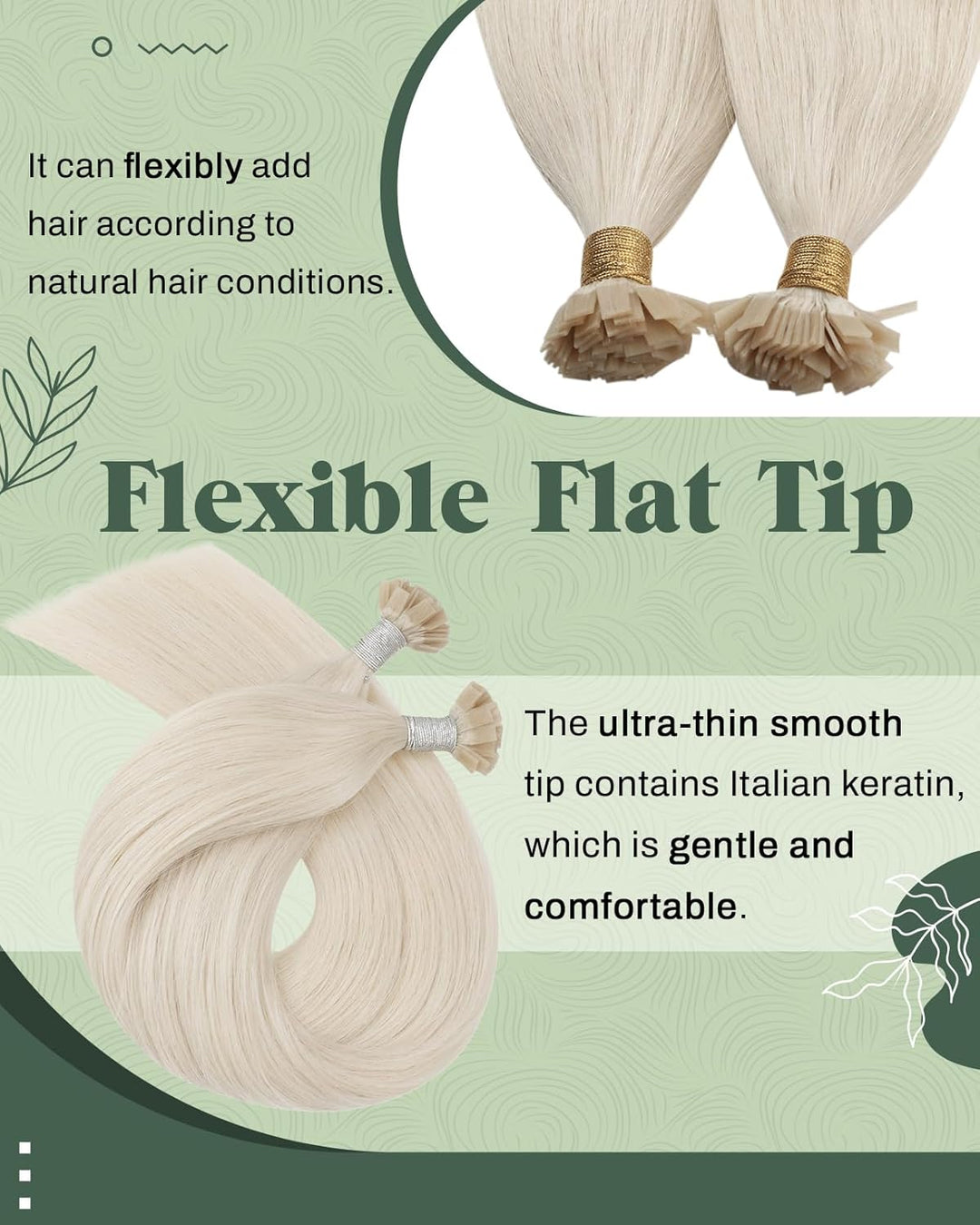 Ugeat Bonding Extensions Echthaar Blond für Kurz 35 cm Flat Tip Extensions Echthaar Bondings Platinb