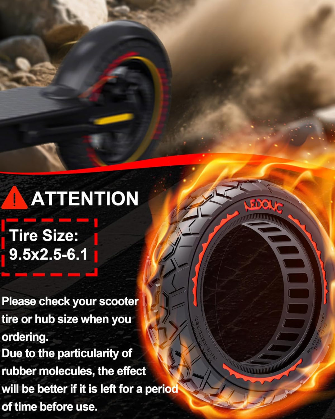 2PCS E Scooter Reifen 9.5x2.5-6.1 Tubeless, Werten Sie Ihr Scooter auf mit Reifen 9.5x2.5, Vollgummi