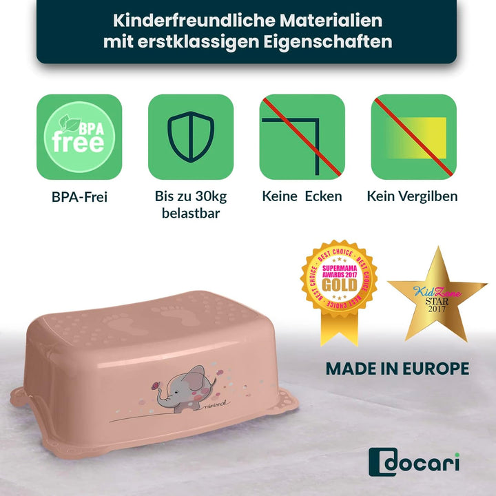 Toilettentrainer mit Treppe als Set Pfirsich Elefant - Toilettensitz Kinder und Tritthocker Kinder -