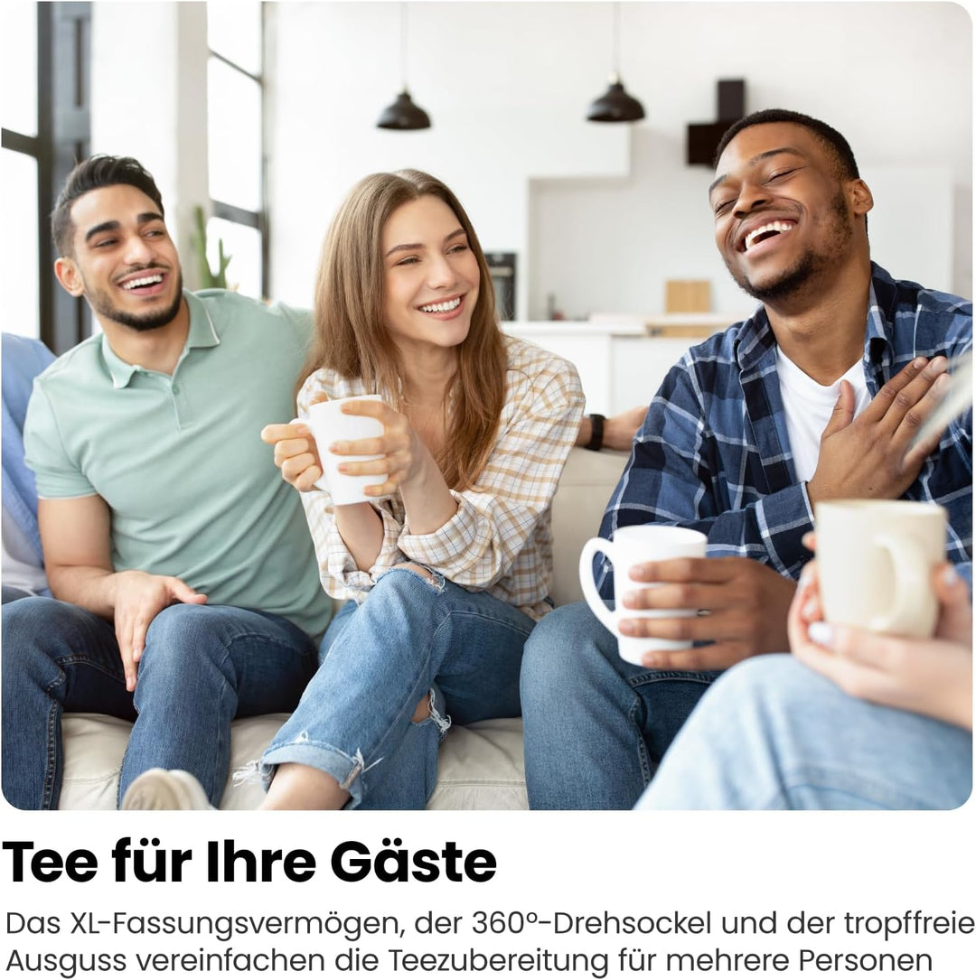 Chefman Elektrischer Wasserkocher Glas mit Teesieb, 1.8 Liter, LED-Anzeige, Abnehmbarer Deckel für L
