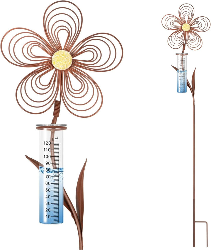 Regenmesser für Garten 115 cm, Frostsicher Niederschlagsmesser in Rostoptik zur Messung der Regenmen