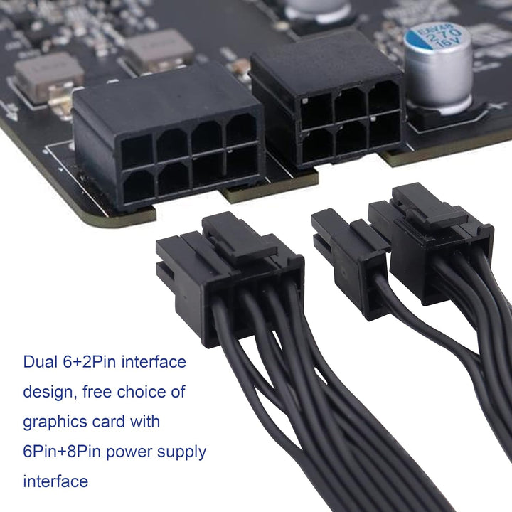 QIANRENON PCI-E 12 Pin auf Dual 8 Pin (6Pin+2Pin) Grafikkarten-Netzteilkabel Stecker auf Stecker, ge