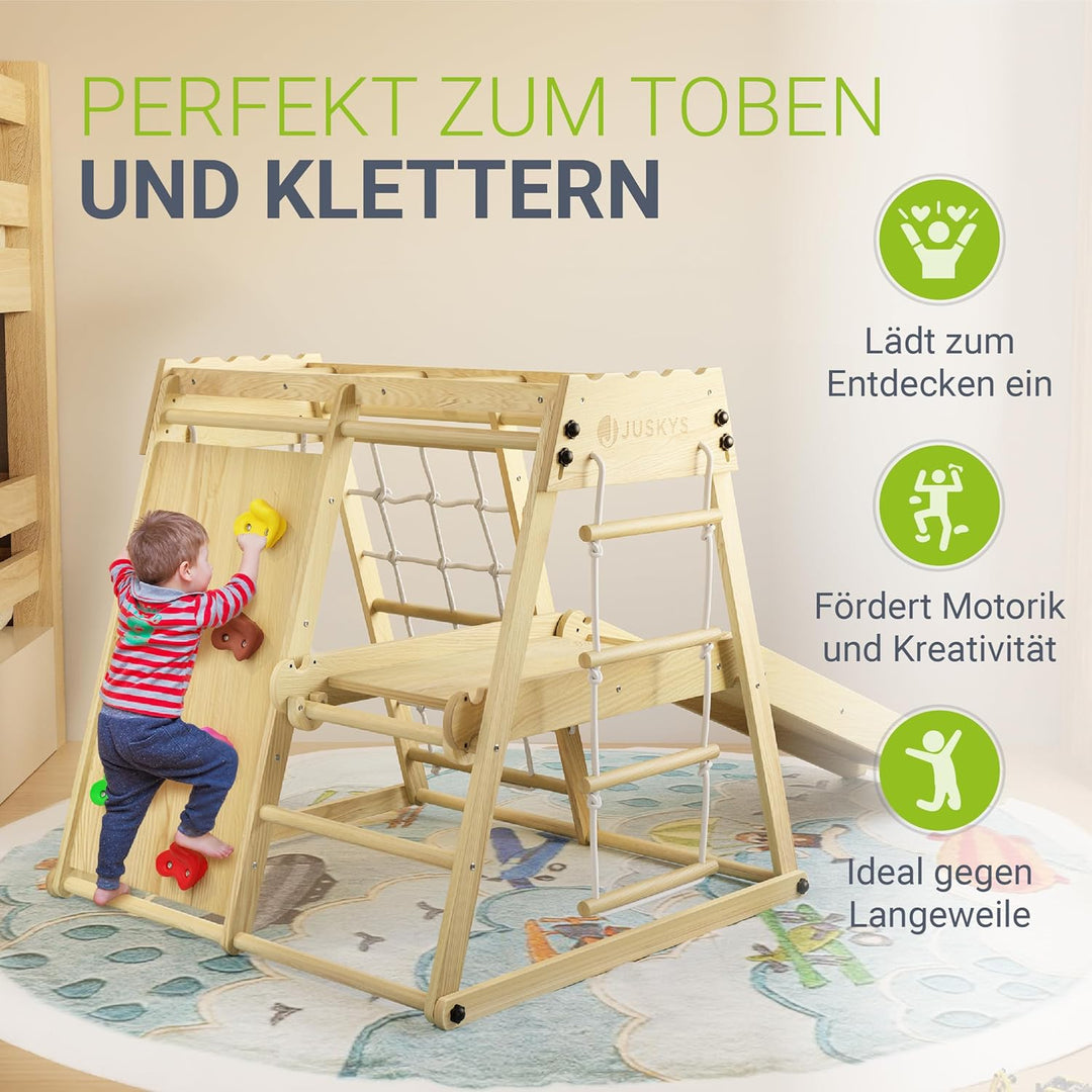 Juskys Mini Klettergerüst für Kinder - Indoor Spielplatz mit Rutsche, Kletterwand, Kletternetz & Tur