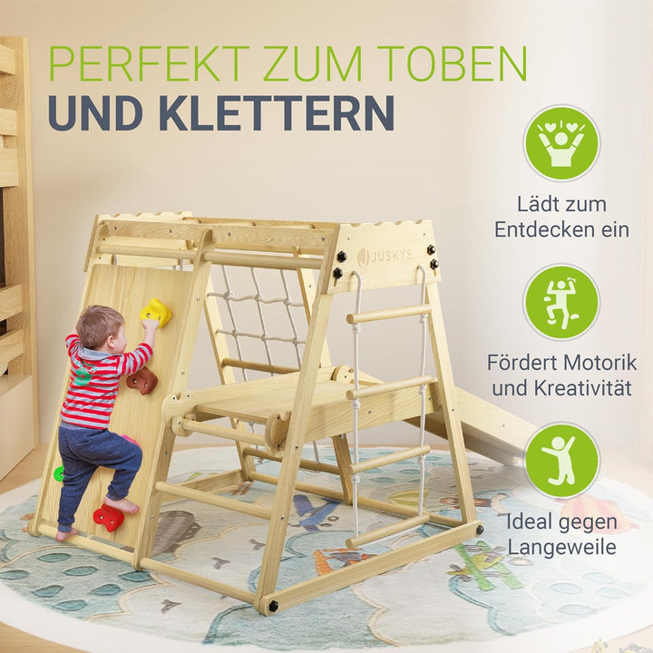 Juskys Mini Klettergerüst für Kinder - Indoor Spielplatz mit Rutsche, Kletterwand, Kletternetz & Tur