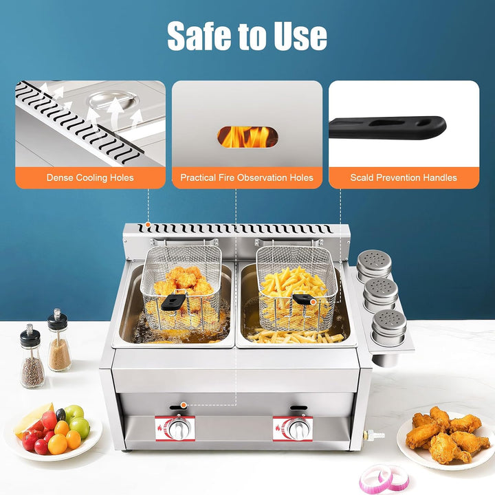 Professionelle Doppelfriteuse Gas 2x6L für Gastro | Friteuse mit Fett und Öl, Deep Fryer für Pommes