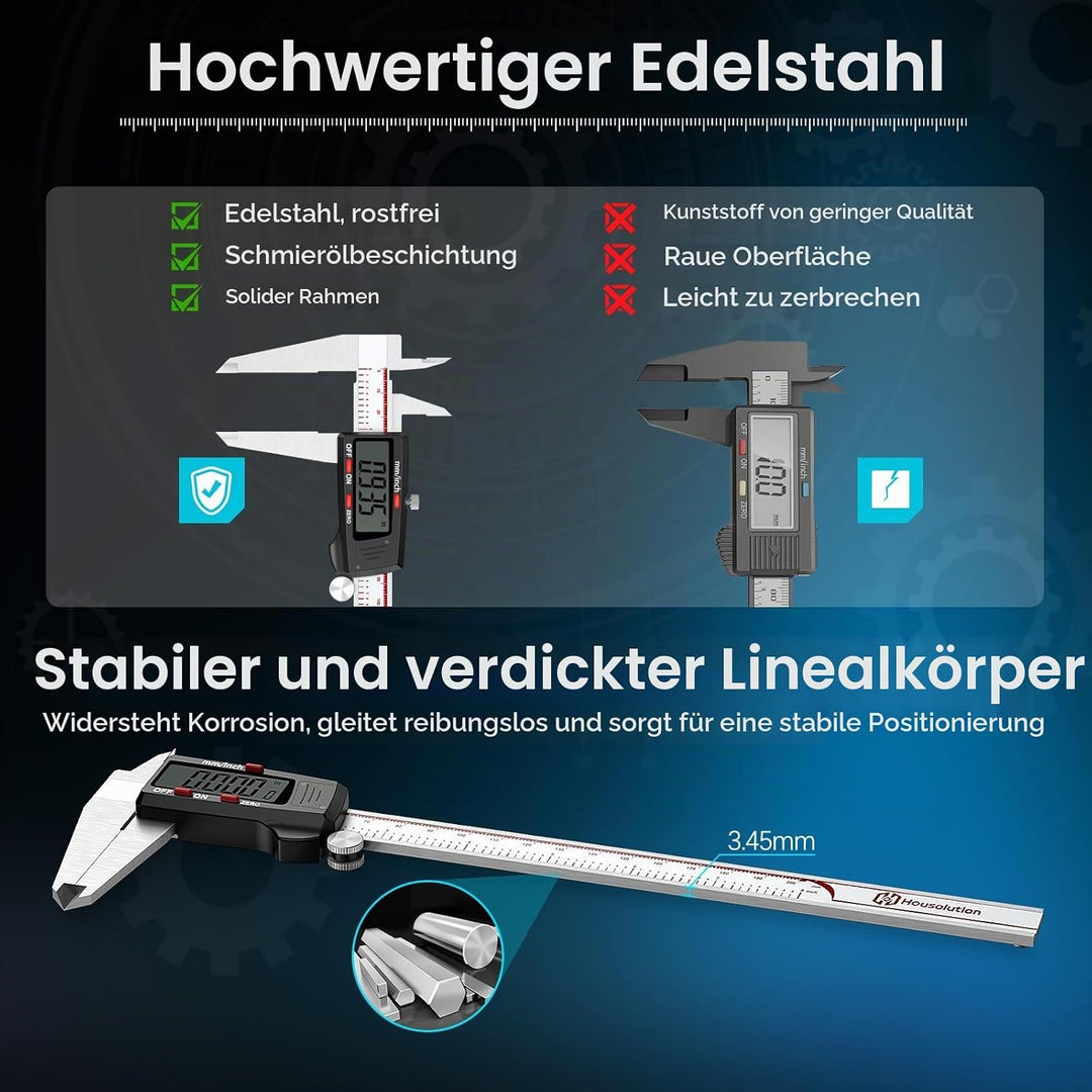 Housolution Digitaler Messschieber 8 Zoll, Messschieber mit grossem LCD-Bildschirm, 4 Messwege, Zoll