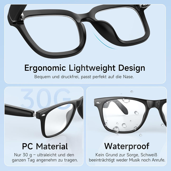 Smart Glasses Kopfhörer, Schutzbrille mit Bluetooth-Lautsprecher, UV-Schutz & Blaulichtfilter, Sprac