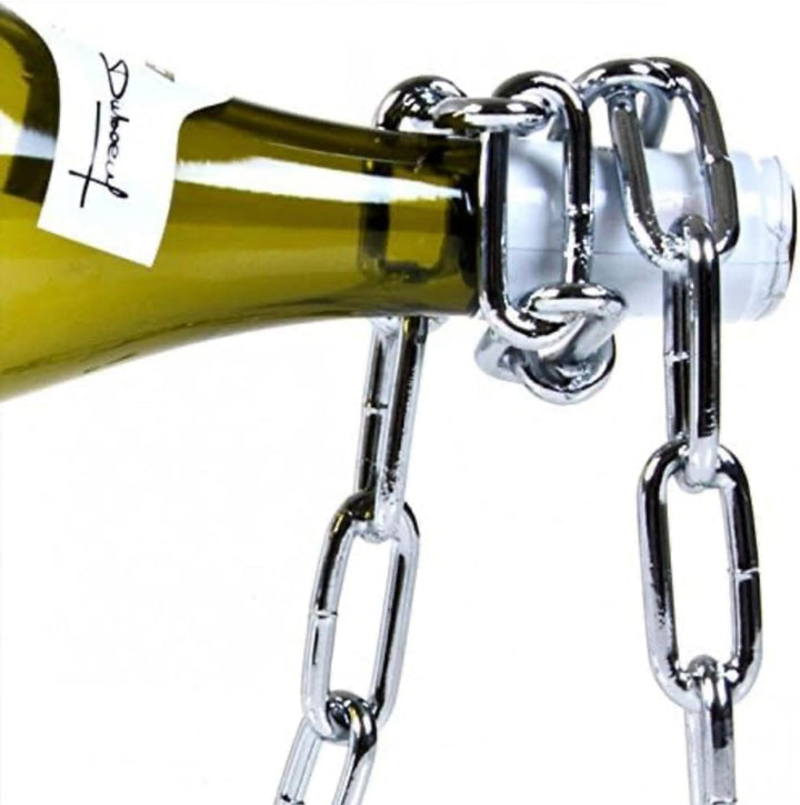 Weinflaschenhalter Kette schwebend inkl. Wein und Sektstopper - Magischer Design Weinhalter aus hoch