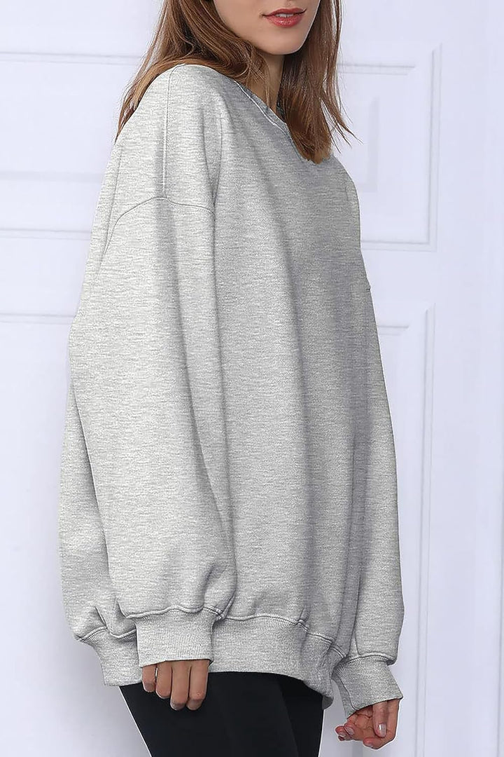 Timuspo Pullover Damen Oversize Langarm Fleece Rundhalsausschnitt Sweatshirt Herbst Winter Frauen Mä
