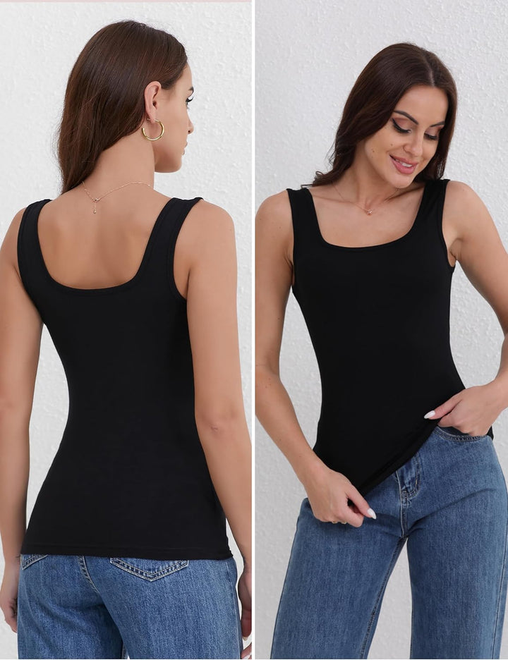 BQTQ 5 Pcs Tank Top Stretch Damen Unterhemden Basic Top Elastische Unterhemd mit Quadratischem Aussc
