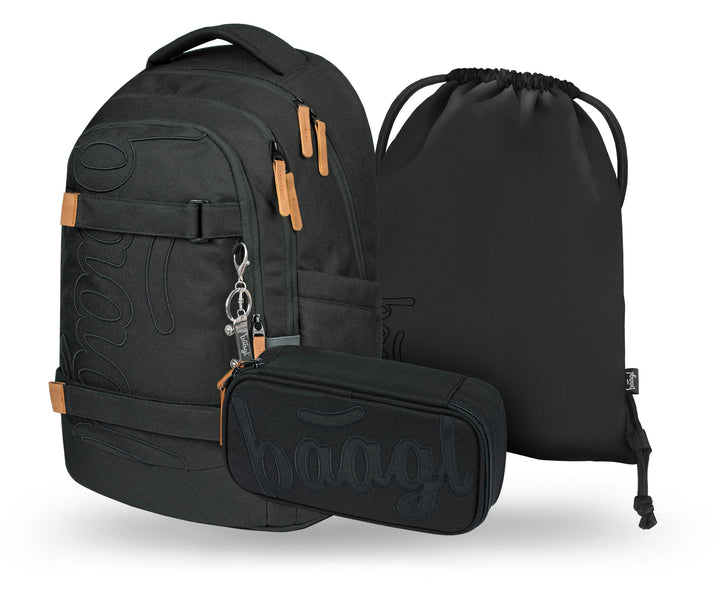 Baagl Schulrucksack Set Jungen Mädchen Teenager 3 Teilig, Skateboard Rucksack Skate MAX, Schultasche