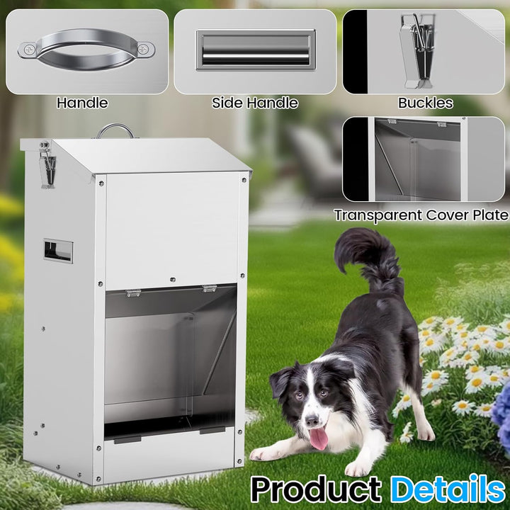 Automatische Hundefütterung 25lbs Grosse Kapazität Edelstahl im Freien und Innenbereich Schwerkraft