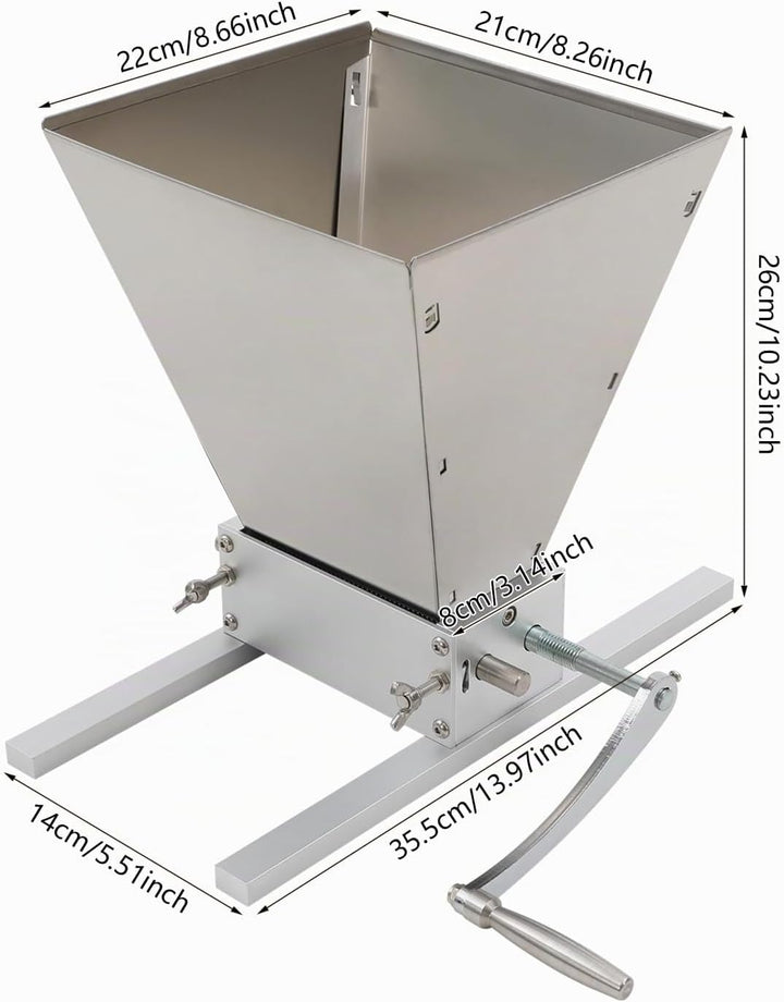 4L Manuelle Getreidemühle, Getreidequetsche für Gerste Weizen Malz Kaffee | Edelstahl Verstellbare G