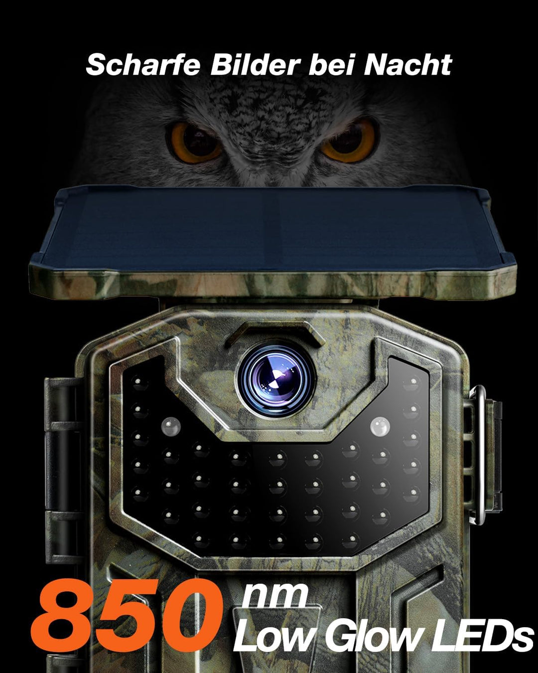 iZEEKER Solar Wildkamera, 2,7K/1520P 30fps 36MP Wildtierkamera mit 940 nm No Glow Infrarot LEDs, Wil