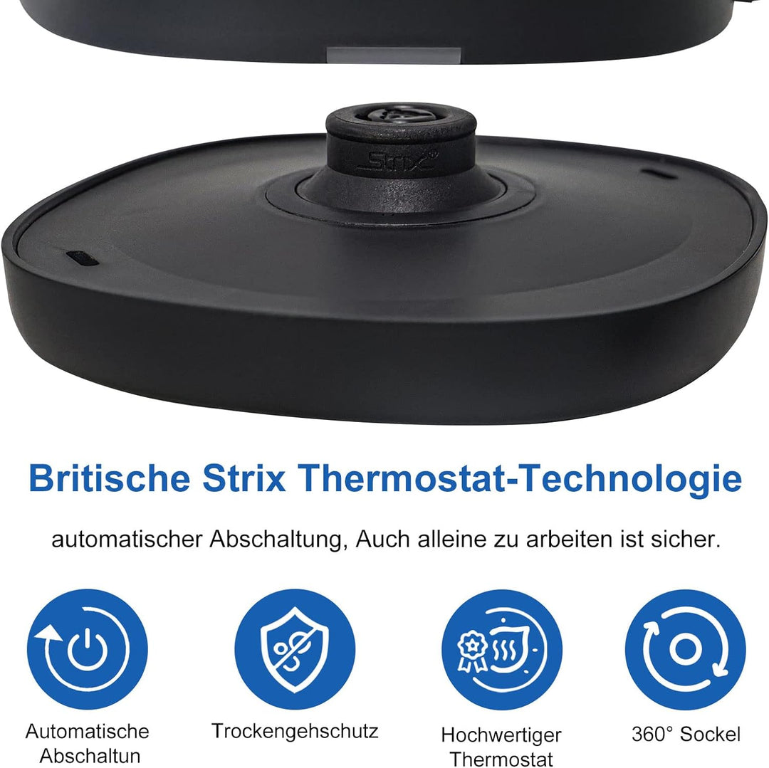 FENGJIE Elektrischer Wasserkocher, 1,0L Edelstahl Teekessel, 1360W BPA Frei Mit Strix Thermostat, Bo