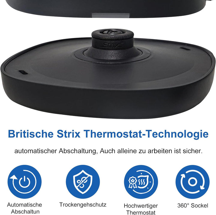 FENGJIE Elektrischer Wasserkocher, 1,0L Edelstahl Teekessel, 1360W BPA Frei Mit Strix Thermostat, Bo