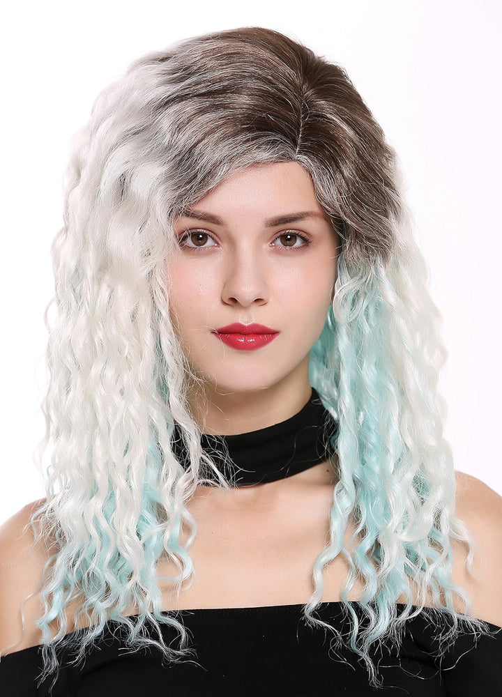 WIG ME UP - 803AD-8+60+L-BLUE Damenperücke Perücke Seitenscheitel Afro Krepplocken gelockt Ombre Bra