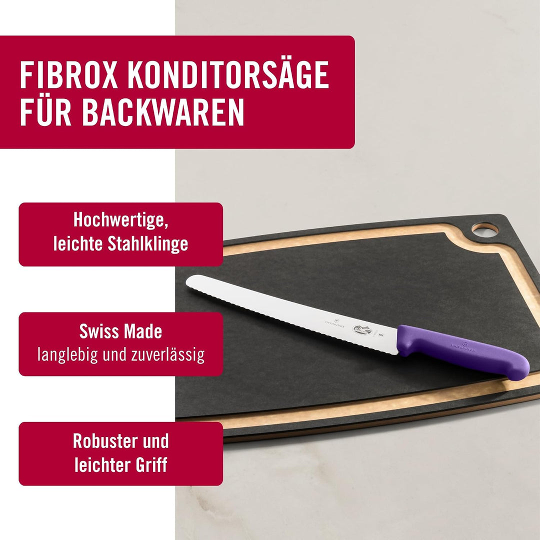 Victorinox Fibrox Konditorsäge mit Wellenschliff, Langes Küchenmesser für Kuchen und Backwaren, 26 c