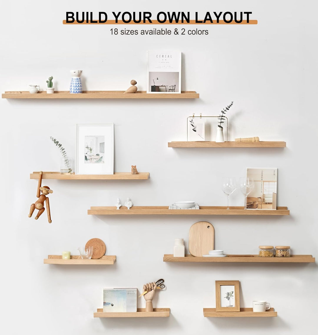 Bilderleiste Holz,70cm Eiche Wandregal Holz Regal Massiv Schweberegal gewürzregal regalbrett Hängere