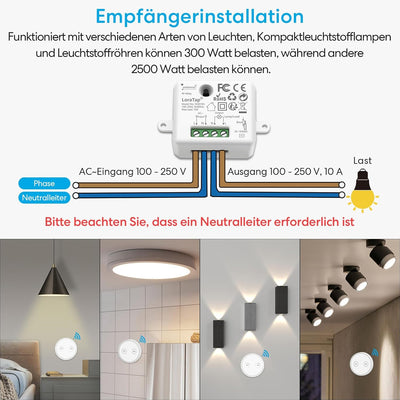 Lichtschalter Funkschalter Set mit Fernbedienung (drei Fernbedienungen mit zwei Empfänger)