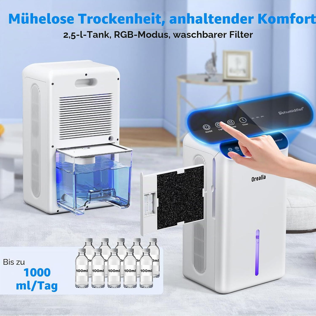 Luftentfeuchter Elektrisch Luft Entfeuchter - Raumentfeuchter mit 30dB Schlafmodus 2.5L Tank Automat