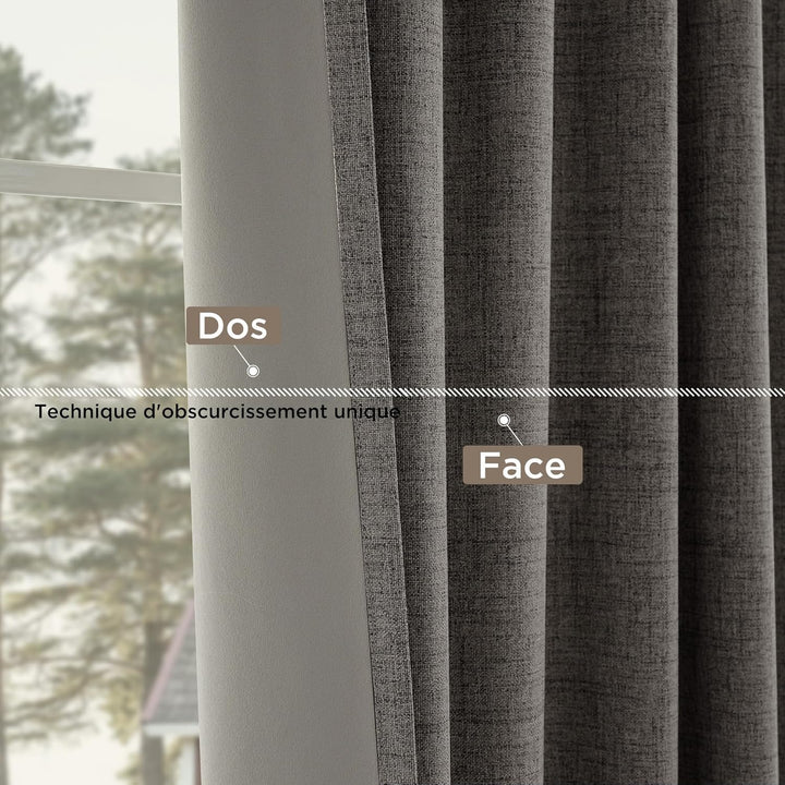 CUCRAF Leinenoptik 100% Blickdicht Vorhänge mit Ösen Wärmeisolierte Schlafzimmer Vorhänge mit Beschi