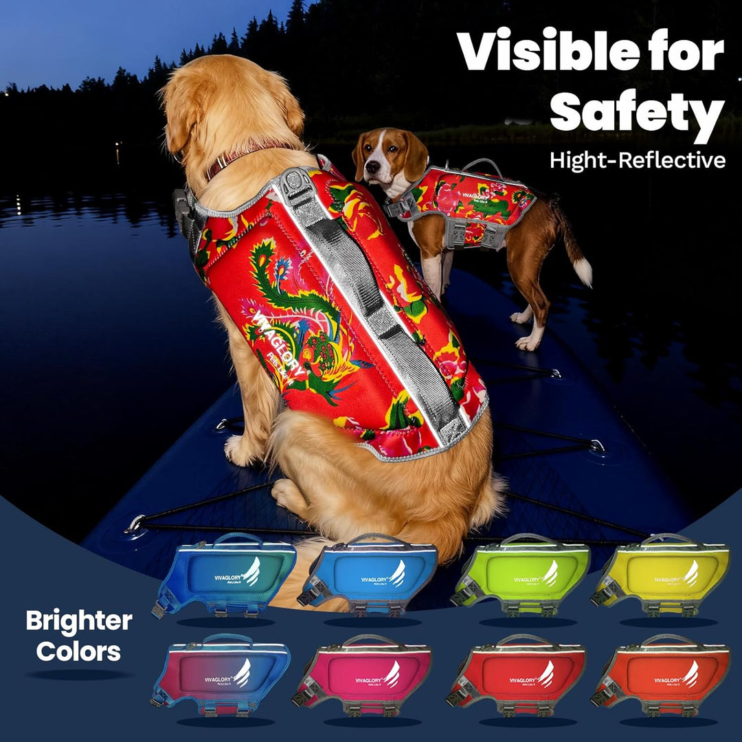 VIVAGLORY Hunde Schwimmweste High Buoyancy Hundeschwimmweste, S, Florarot | Rettungswesten Hunde-Sch