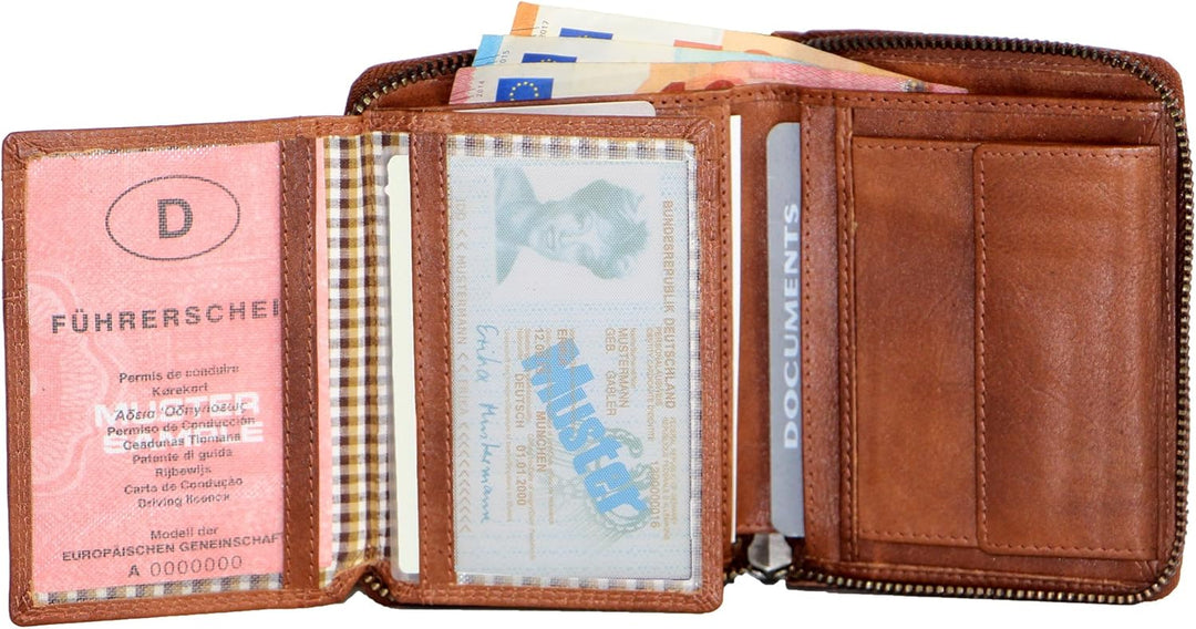 ALMADIH Premium Leder Portemonnaie RFID-Schutz Hochformat mit Reissverschluss 13 Kartenfächer in Ges