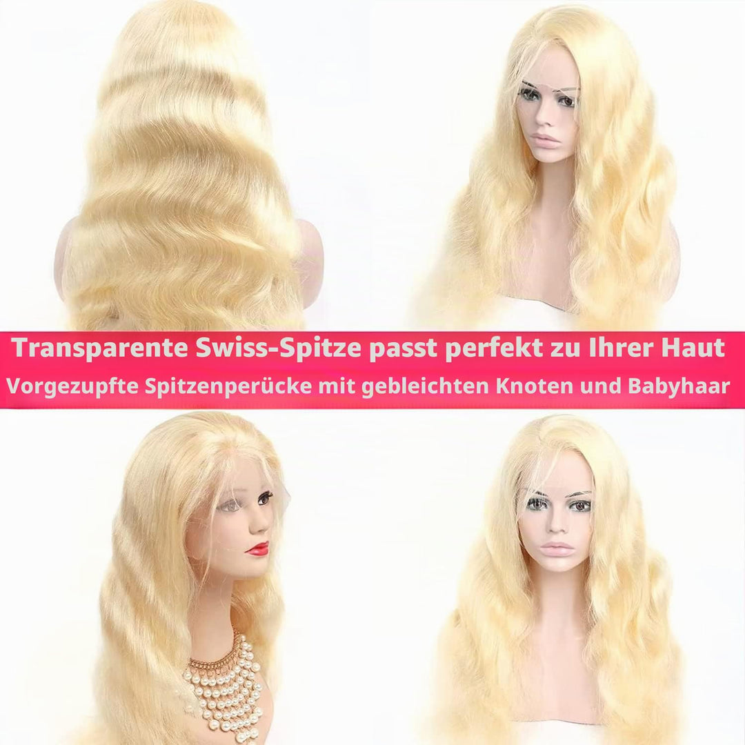 Echthaar Perücke Schwarz Frauen 613 Farbe 13x4 HD Body Wave Lace Front Wig 180% Density Blonde Trans