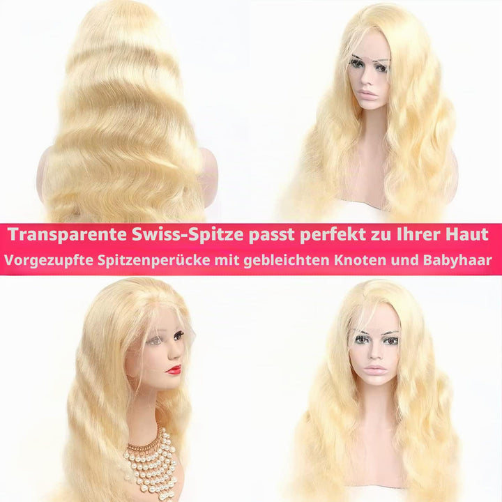 Echthaar Perücke Schwarz Frauen 613 Farbe 13x4 HD Body Wave Lace Front Wig 180% Density Blonde Trans