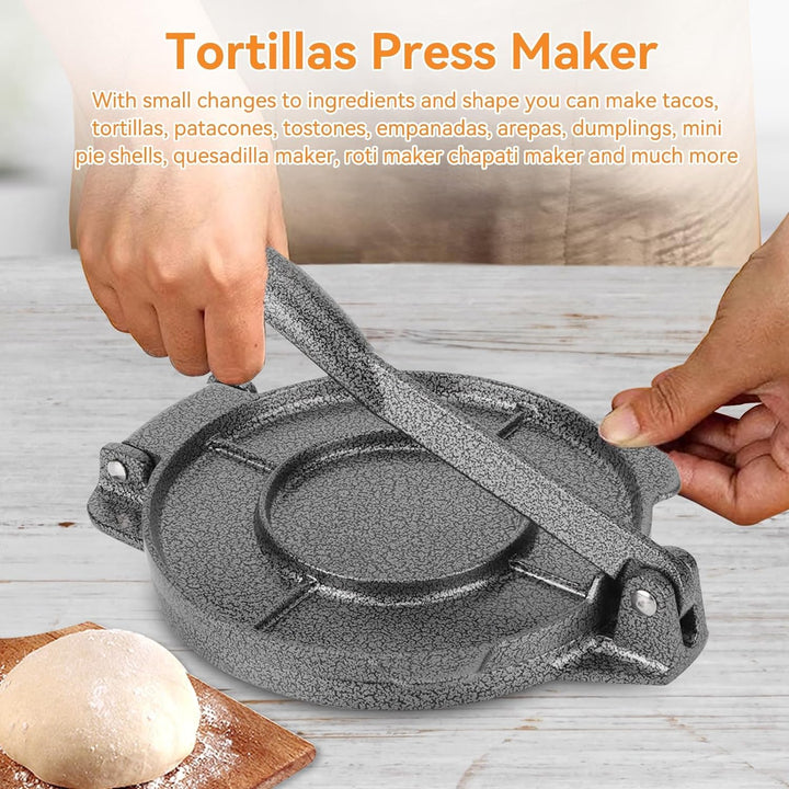 Tortilla Presse, Gusseisen Roti Tortillas Maker Teig Pressmaschine mit Klappbarem Griff für Haus Küc